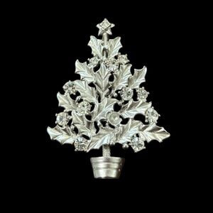 EISENBERG ICE Silver Holly Christmas Tree Pin Signed